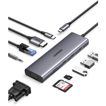 

UGREEN 10-in-1 USB-C to HDMI/3*USB 3.0/VGA/RJ45/SD/TF/3.5mm/PD100W
