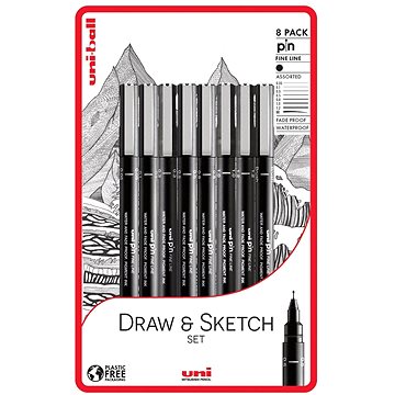 

UNI PIN - Draw and Sketch sada 8 ks linerů, černá
