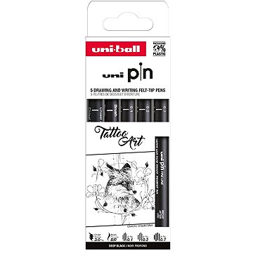 UNI PIN Drawing Tatto Art (0.1 mm, 0.2 mm, 0.7 mm, BR, CS3), černé - sada 5 ks