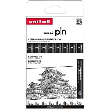 UNI PIN Classic (0.03 mm / 0.1 mm / 0.3 mm / 0.5 mm / 0.7 mm / 0.9 mm / 1.2 mm / BR), černé - sada 8