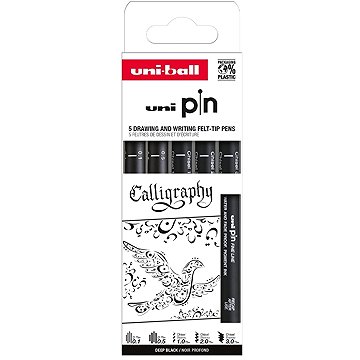 UNI PIN Creative writing Calligraphy (0.1 mm, 0.5 mm, CS1, CS2, CS3), černé - sada 5 ks