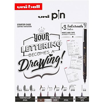 UNI PIN dárková sada Lettering , 8 linerů + SHALAKU mikrotužka