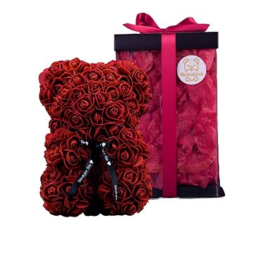 

Medvídárek Romantic 25cm dárkově balený - rudý zasypaný tmavě červenými lístky
