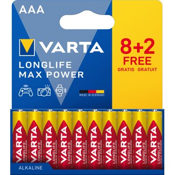 

VARTA Longlife Max Power 8+2 AAA (Plastic free Wide Blister)