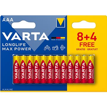 

VARTA alkalická baterie Longlife Max Power AAA 8+4ks