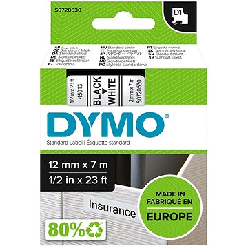 Dymo D1, 45013, S0720530, bílá/černá, 12 mm
