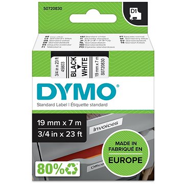 Dymo D1, 45803, S0720830, bílá/černá, 19mm