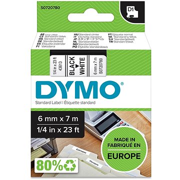 Dymo D1, S0720780, 6mm, bílá/černá