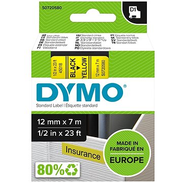

Dymo D1, 45018, S0720730, žlutá/černá,12mm