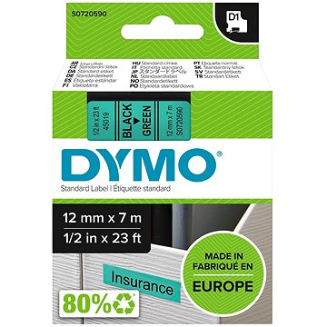

Dymo D1, 45019, S0720590, zelená/černá , 12mm