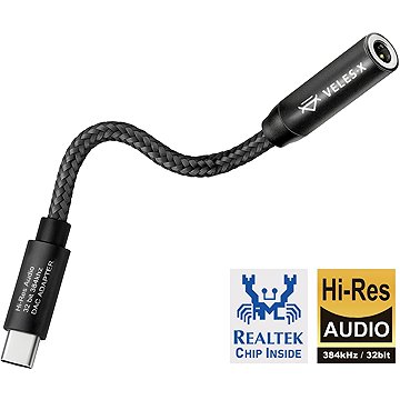 

Veles-X Hi-Res DAC audio adapter 384kHz/32bit stereo USB-C to 3.5mm jack
