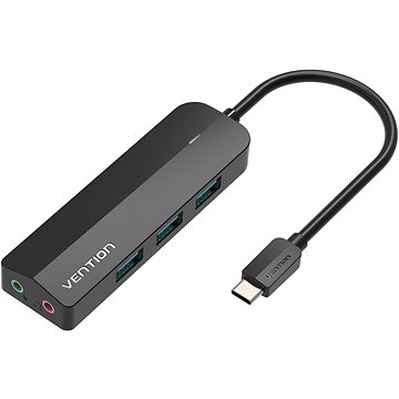 Vention 5-in-1 USB-C to 3x USB 3.0 / Micro-B / External Stereo Sound Adapter 0.15M Black ABS Type