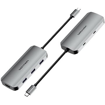 Vention 6-in-1 USB-C to HDMI / USB-C / USB 3.0 x 3 / PD Docking Station 0.15M Gray Aluminum