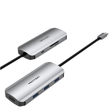 

Vention 7-in-1 USB-C to HDMI / 3x USB 3.0 / SD/TF / PD Docking Station Gray 0.15M Aluminum Alloy Typ