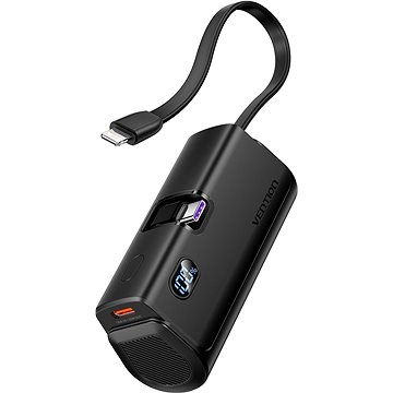 Vention LED Display 4800mAh Power Bank (USB-C + Lightning + USB-C) 22.5W Black Foldable USB-C Type