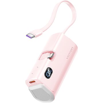 

Vention LED Display 4800mAh Power Bank (USB-C + Lightning + USB-C) 22.5W Pink Foldable Lightning Typ