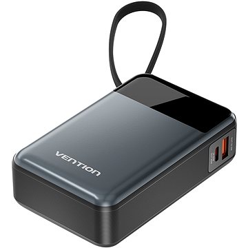 

Vention 20000mAh Power Bank (USB-C + USB-C/USB-A) with Built-in USB-C Cable 65W Black LED Display Ty