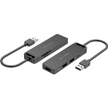 Vention USB 2.0 to 3x USB / TF / SD / Micro USB-B HUB 0.15M Black ABS Type - USB Hub