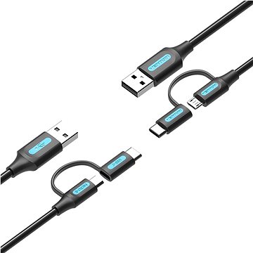 

Vention USB 2.0 to 2-in-1 Micro USB & USB-C Cable 2m Black PVC Type