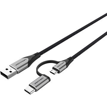 

Vention USB 2.0 to 2-in-1 Micro USB & USB-C Cable 0.5m Gray Aluminum Alloy Type