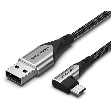 Vention Reversible 90° USB 2.0 -> microUSB Cotton Cable Gray 0.5m Aluminium Alloy Type - Datový kabel