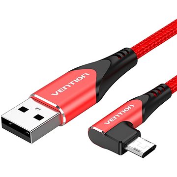 Vention Reversible 90° USB 2.0 -> microUSB Cotton Cable Red 2m Aluminium Alloy Type