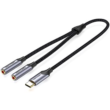 

Vention USB-C Male to Dual 3.5MM Jack Earphone Adapter 0.3M Gray Aluminum Alloy Type