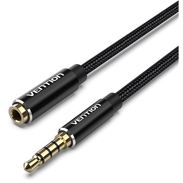 Vention Cotton Braided TRRS 3.5mm Male to 3.5mm Female Audio Extension 1.5m Black Aluminum Alloy