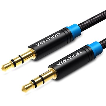 Vention Cotton Braided 3.5mm Jack Male to Male Audio Cable 1m Black Metal Type - Audio kabel