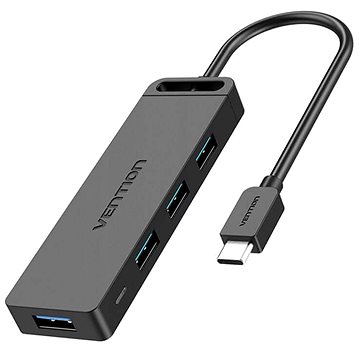 Vention Type-C to 4-Port USB 3.0 Hub with Power Supply Black 1M ABS Type - USB Hub