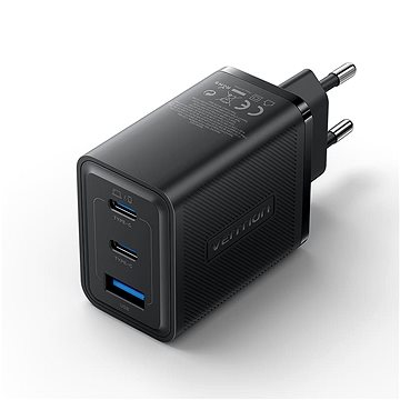

Vention 3-Port USB (C + C + A) GaN Charger (65W/65W/30W) EU-Plug Black