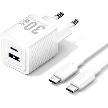 

Vention 2-Port USB (C + A) GaN Charger (30W/30W) with USB-C to USB-C Cable (1M) EU-Plug White