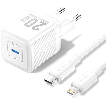 

Vention 1-Port USB-C GaN Charger (20W) with USB-C to Lightning Cable (1M) EU-Plug White