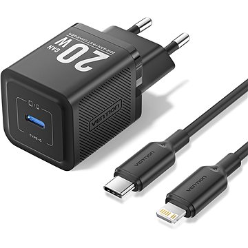 

Vention 1-Port USB-C GaN Charger (20W) with USB-C to Lightning Cable (1M) EU-Plug Black