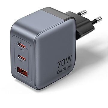 

Vention 3-Port USB (C+C+A) GaN Charger (70W/70W/22.5W) EU-Plug Gray