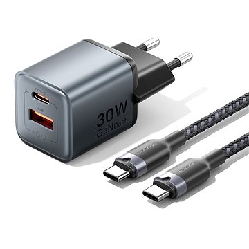 

Vention 2-Port USB (C + A) GaN Charger (30W/18W) Gray with USB-C to USB-C Cable (1M) Black EU-Plug