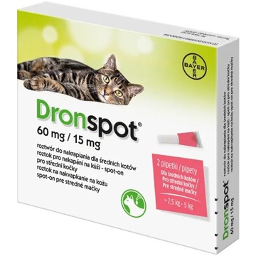 

Dronspot 60 mg/15 mg spot-on pro střední kočky 2 x 0,7 ml