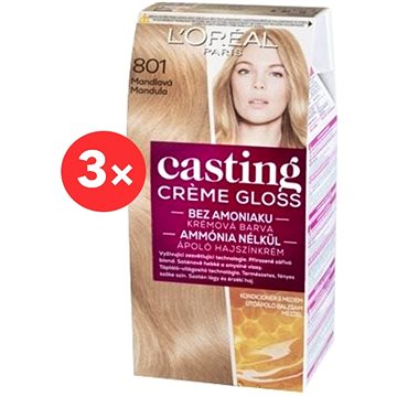 LOREAL CASTING Creme Gloss 801, Satin Blonde 3 × - Hair Dye 