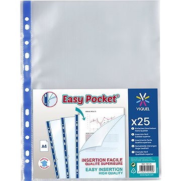 VIQUEL EasyPocket A4/65 mikronů, lesklé, modrý proužek - balení 25 ks