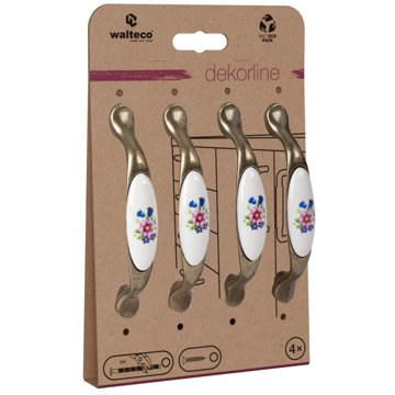 

Walteco Set nábytkových úchytek rozteč 96 mm, antik mosaz/porcelán, kytice, 4 ks