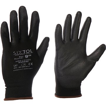 

Sixtol Rukavice pracovní z polyesteru polomáčené v polyuretanu Glove PE-PU 9, černé, velikost 9"