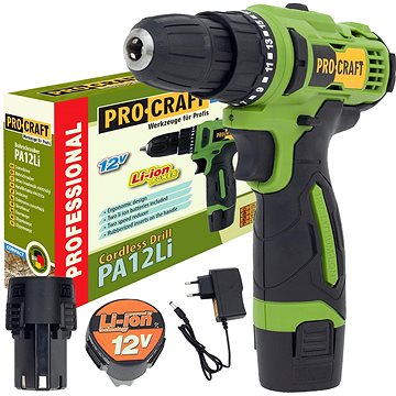 

Procraft Aku vrtací šroubovák PA12Li Compact, 2 × 1.5A h, 1350 ot/min, 22 Nm