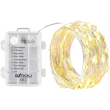 

Vánoční mikro řetěz na baterie 5 m 50 LED, 8 programů, časovač, teplá bílá