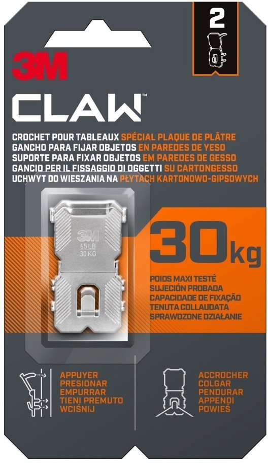 

3M CLAW™ Ručně namačkávací háček na sádrokarton, balení 2 ks, nosnost 30 kg