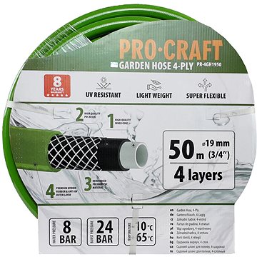 

PROCRAFT Zahradní hadice PR-4GH1950, zelená, 4vrstvá, 3/4" 50 m