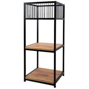 

YLD Policový regál LENEX 33 × 30 × 78 cm, kov/dřevo, 3místný s košíkem