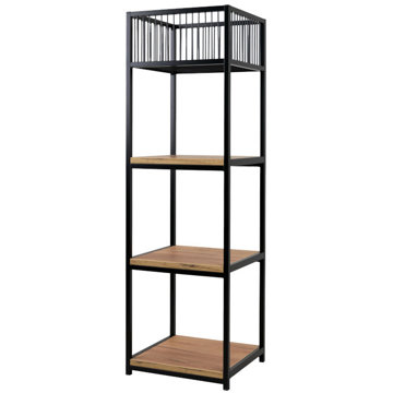 

YLD Policový regál LENEX 33 × 30 × 108 cm, kov/dřevo, 4místný s košíkem