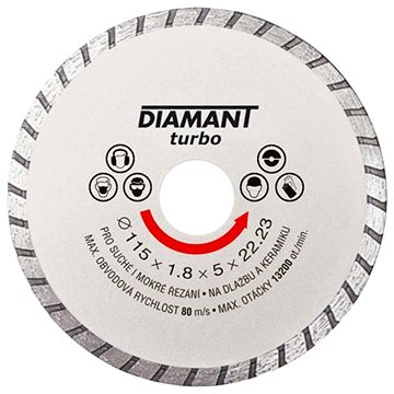 

Kotouč diamantový turbo O 180 x 22.2 mm, DIAMANT