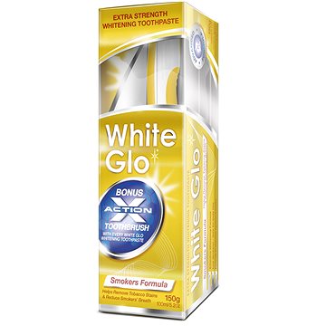 

WHITE GLO Smokers pro kuřáky 150 g + zubní a mezizubní kartáček