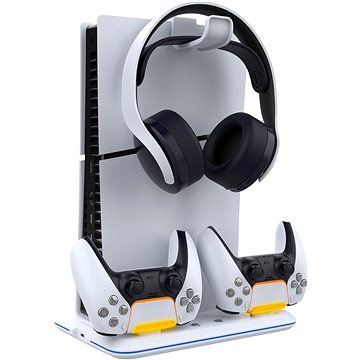 iPega P5S020W Multifunkční Nabíjecí RGB Stojan s Chlazením pro PS5 Slim White